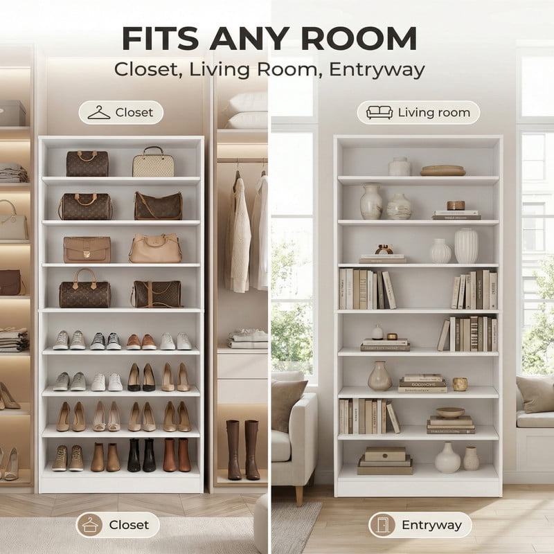 8-Tier Open Shoe Storage Cabinet, Heavy Duty Shoe Shelf Unit, Freestanding Tall Shoe Rack with Adjustable Shelves