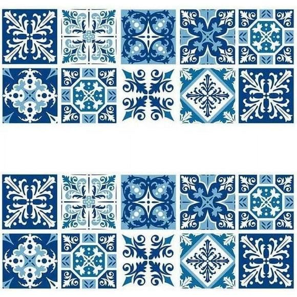 Jinsinto 20 Pcs Self Adhesive Wall Tiles, Self Adhesive Tile Stickers 15×15cm Waterproof Adhesive Wall Tiles for Bathroom (Blue and White Porcelain Style)