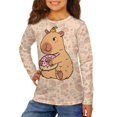 thumbnail image 3 of Psesaysky 13-14 Years Girls Basic Long Sleeve Shirts Capybara Donut Toddler Kids Soft Breathable T-Shirt Crew Neck Fashion Tee Tops, 3 of 6