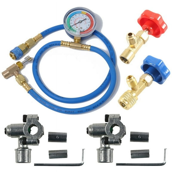 R134A Refrigerator Freon Recharge Kit with Pressure Gauge Car AC Measuring Hose Kit Cop mj4356