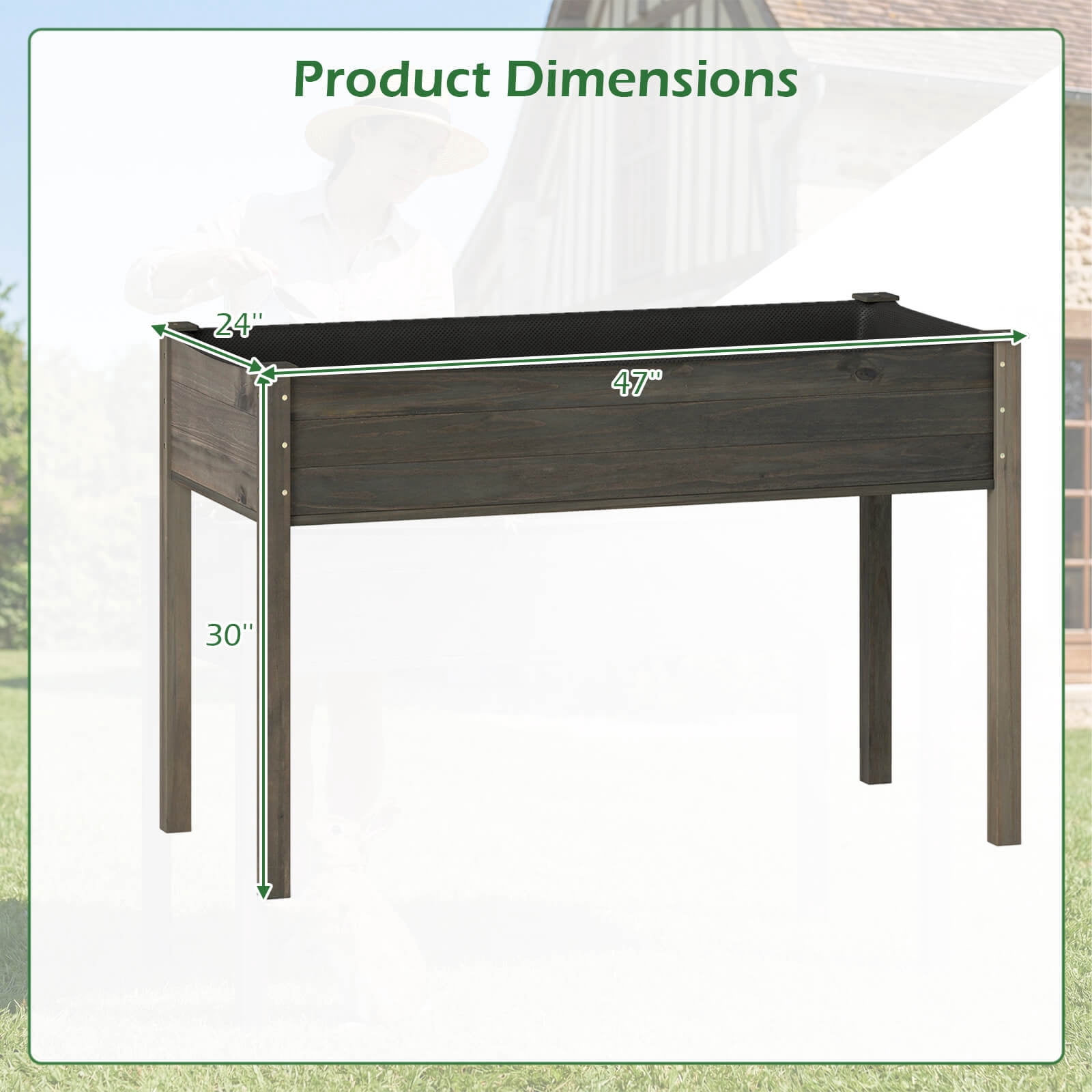 Costway Wooden Raised Vegetable Garden Bed Elevated Grow Vegetable Planter Gray