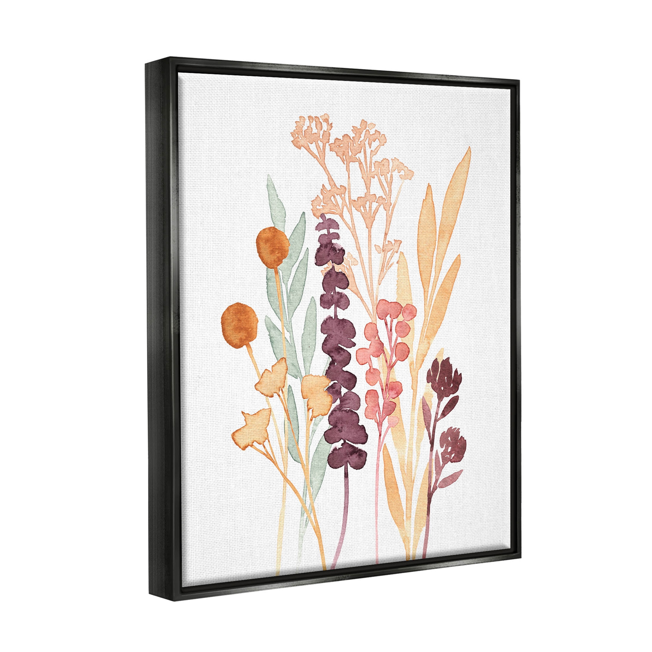 Stupell Industries Wildflower Botanicals Layered Herbs Graphic Art Jet Black Floating Framed Canvas Print Wall Art, Design by Annie Warren