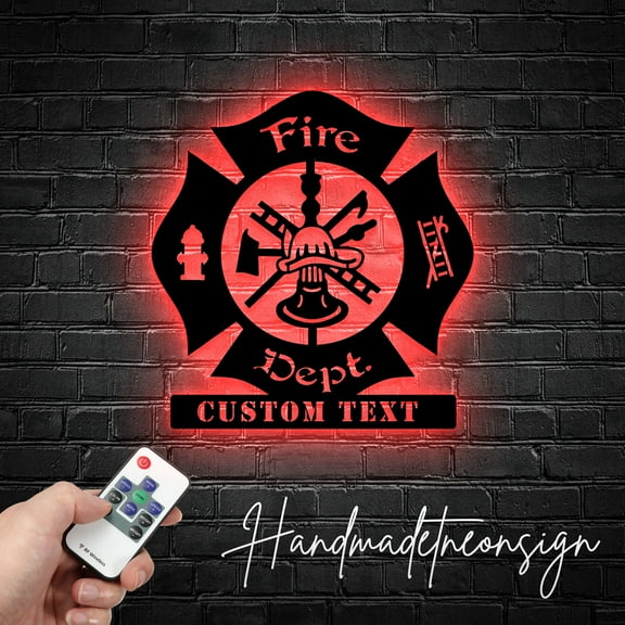 Handmadetneonsign Custom Firefighter Maltese Cross Metal Wall Art LED Light - Personalized Fireman