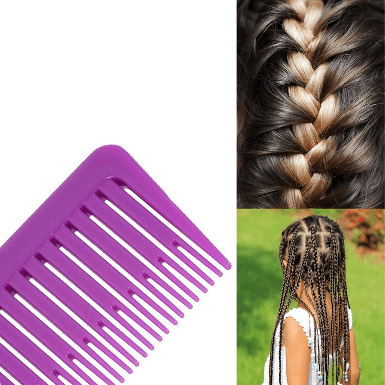 3 PCS Braiding Weaving Rat Tail Styling Bone Comb Fine Teeth Hairdressing,  Anti-Static Sectioning, Parting Pin Needle Stainless Steel Combs (Purple) 