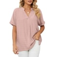 thumbnail image 1 of FJUCHAI Womens Shirts V Neck Short Sleeve Buttons Tops Tee Solid Color Blouse Loose Fit S-XXL, 1 of 10