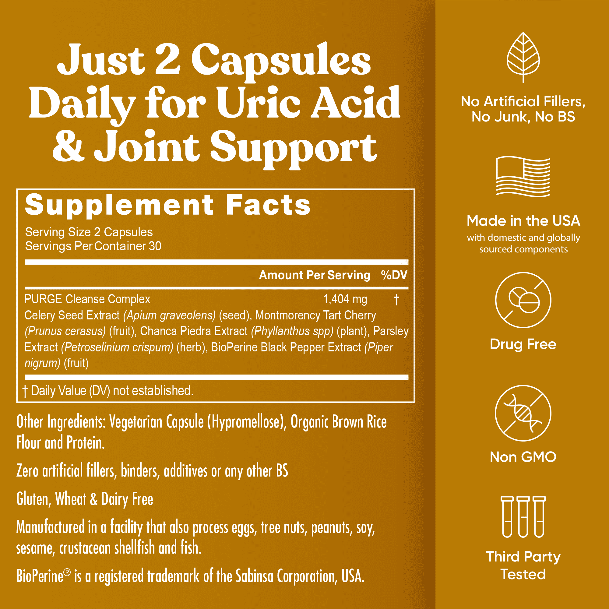 Eu Natural Purge Uric Acid Flush – Celery Seed Extract, Tart Cherry & Chanca Piedra for Joint Support & Mobility – 60 Veg Capsules