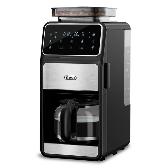 Gevi 10 Cup Drip Coffee Maker With Built-in Burr Grinder Programmable Touch Screen 4 Hour Keep Warm Permanent Filter Home Office