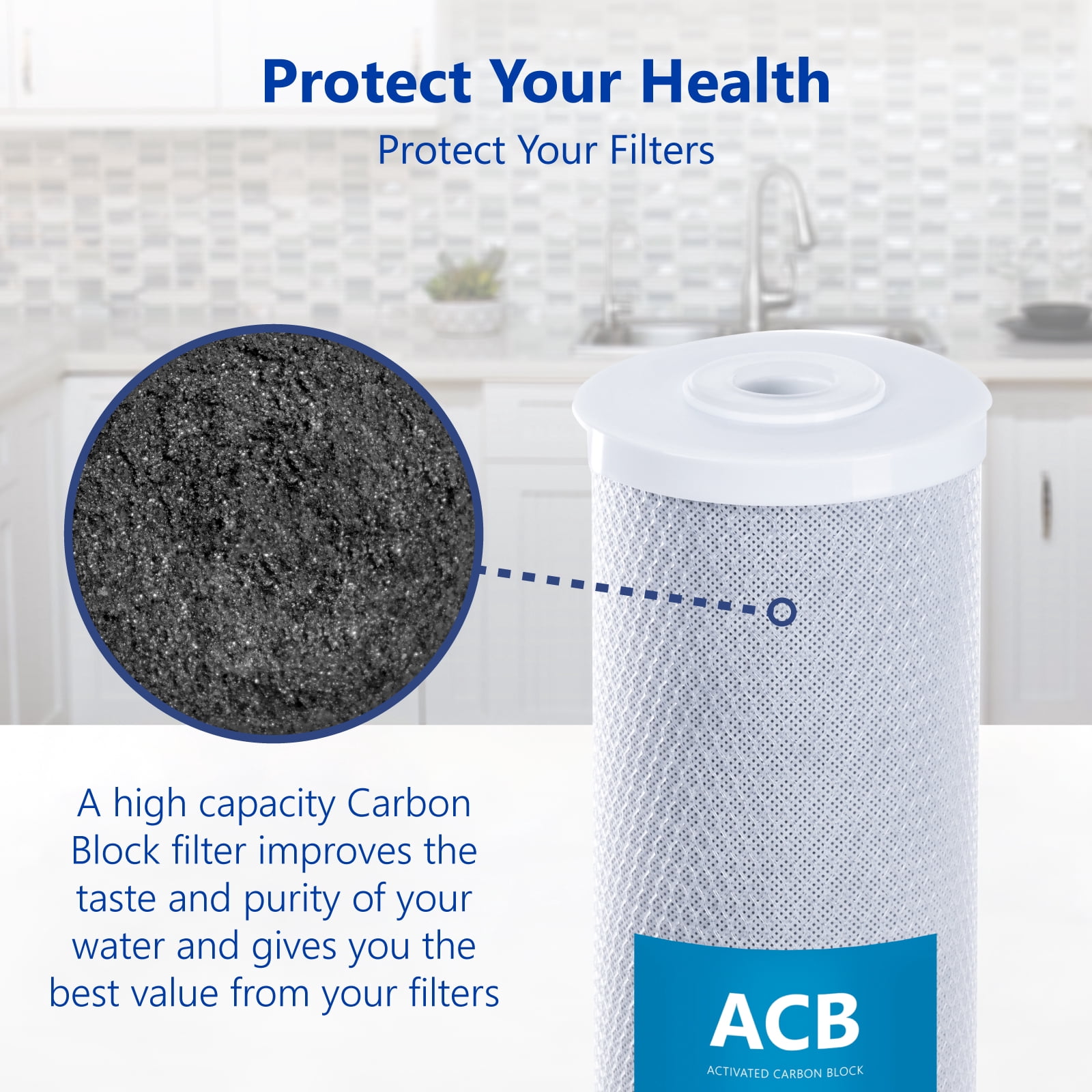 Express Water – Activated Carbon Block Replacement Filter – ACB Large Capacity Water Filter – Whole House Filtration – 5 Micron – 4.5” x 20” inch