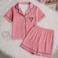 thumbnail image 2 of MEZZALL Girls Sleepwear Set 2pcs Tween Heart Print Lapel Short Sleeve Shirts Tops Shorts Pajamas Sets Soft Pajamas Sets Tops And Shorts Comfortable Loungewear For Kids Cozy Nightwear, 2 of 7