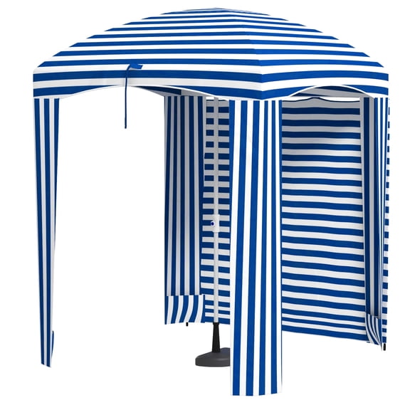 Homiyad 5.8' x 5.8' Blue White Stripe Cabana Umbrella with Single-top Vented Windows Ruffles Carry Bag for Outdoor Use| Aosom.com