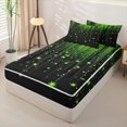 thumbnail image 2 of Erosebridal Curtain Bead Pattern Zipper Twin Comforter Sets with Fitted Sheet and 2 Pillowcases,Glowing Star Print Zipper Bedding Set,Bright Green Black,Black Reversible, 2 of 6