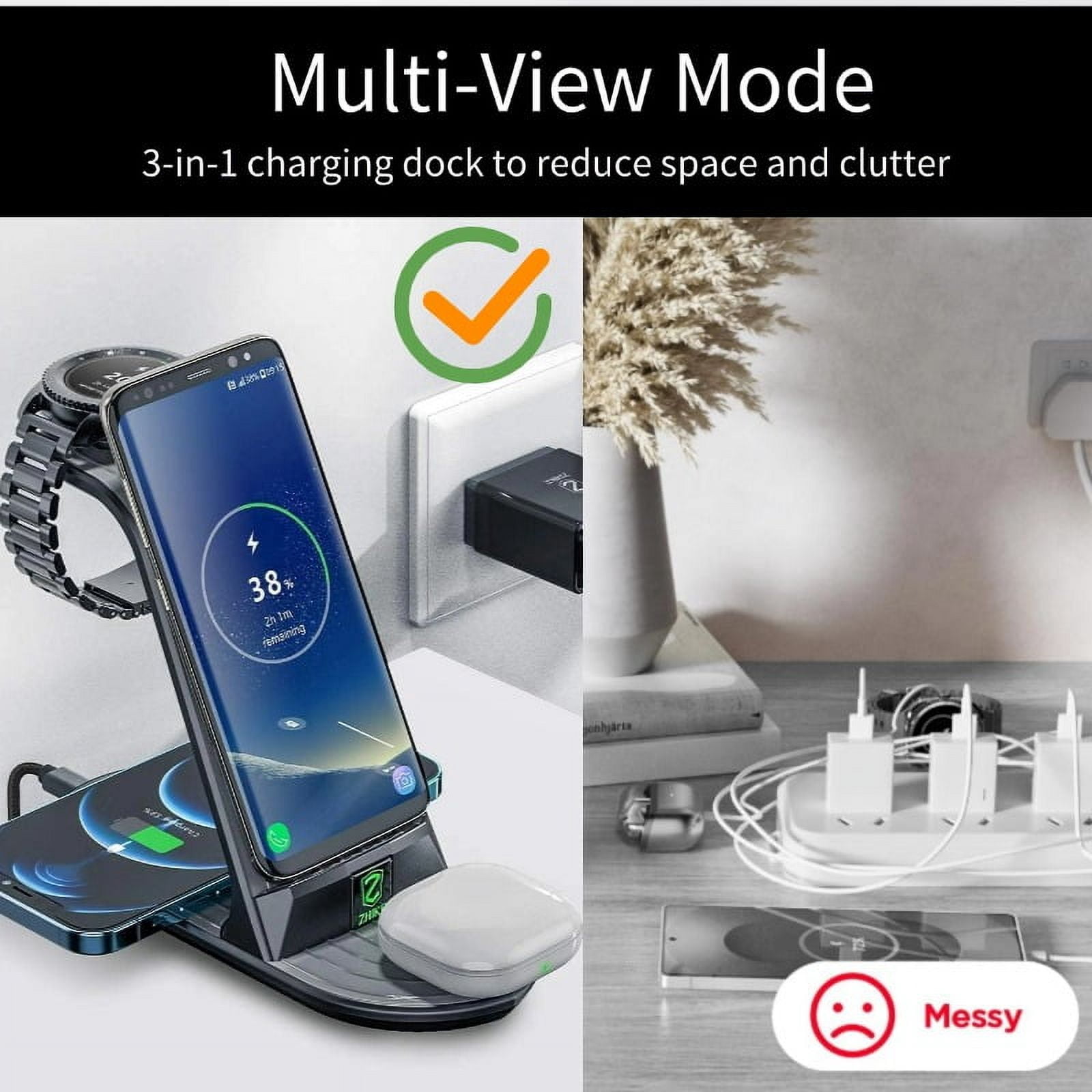 Kanstar 4 in 1 Qi-Certified Fast Wireless Charging Station, 20W Max Charging Stand for iPhone 15/14/13/12, Samsung Galaxy S24/S23, Galaxy Watch & AirPods/Buds, Black