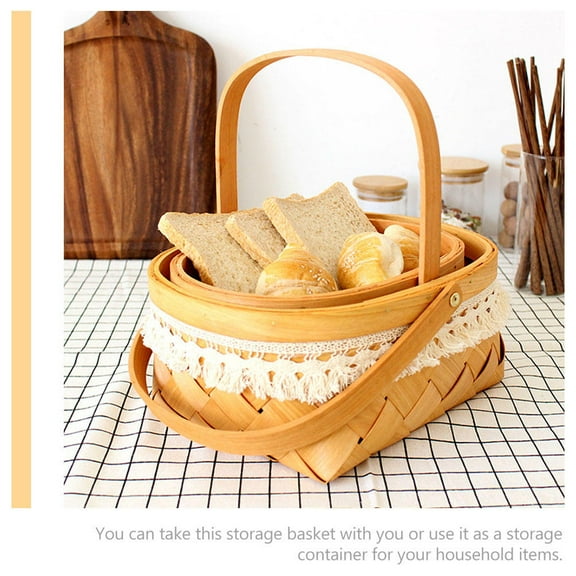 TABLZONE Handwoven Wicker Basket with Handle, Chocolate Color Wood and Lace Storage Basket for Home Organization