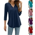 thumbnail image 2 of PADFRYBK 3/4 Sleeve T-Shirt For Women Summer Solid Color Tops Casual Loose Pullover V-Neck Casual Tunic Blouses, 2 of 8