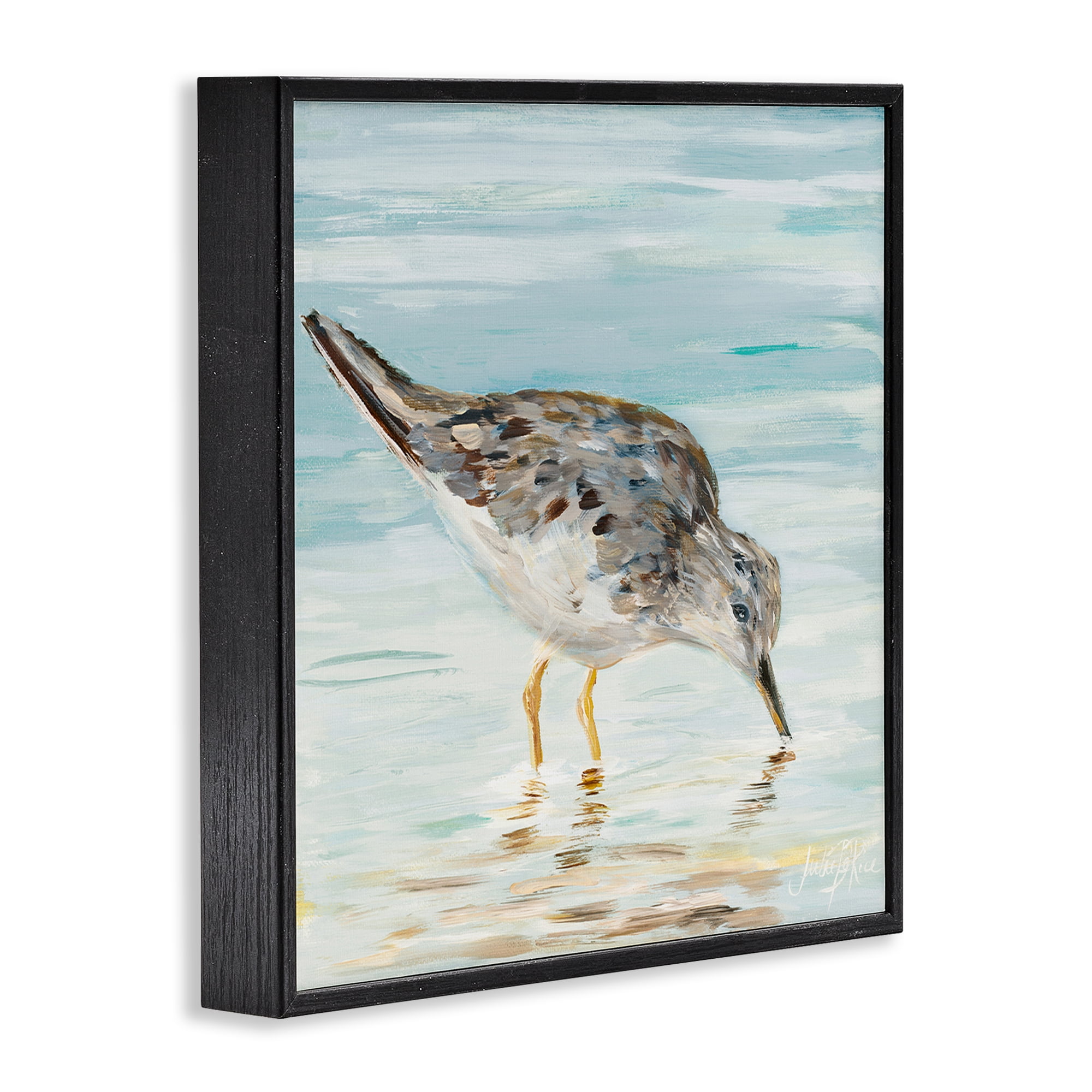 Stupell Industries Grey Beach Sandpiper Animals & Insects Painting Black Framed Art Print Wall Art, 12 x 12