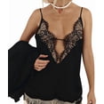 thumbnail image 3 of Lace Camis Tops for Women Spaghetti Strap Satin Silk V Neck Tank Top Y2K Going Out Shirt Tops Black XL, 3 of 9