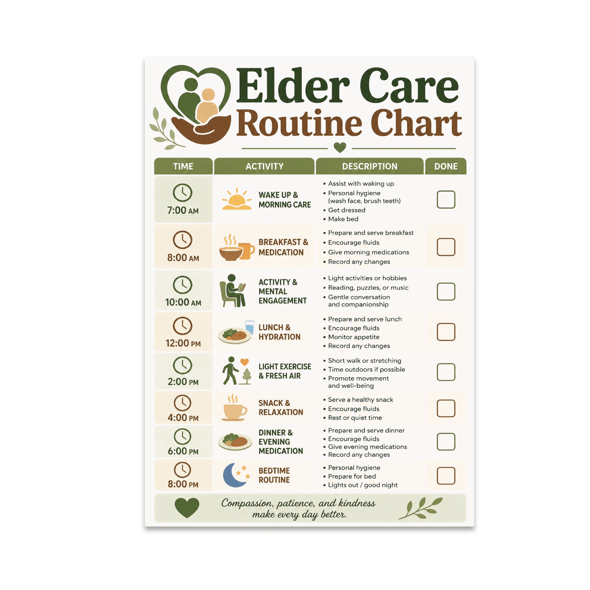 Elder Care Routine Chart - Caregiver Support - 13x19 Poster Print