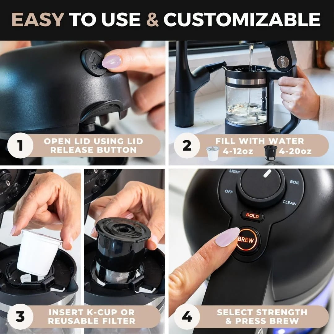VINCI Micro Café Single-Serve Coffee Brewer | Compatible with Keurig K-Cups, K-Pods | Compact, Portable | Enclosed Brewing for Hotter Coffee | Large Capacity Reusable Filter Cup Included