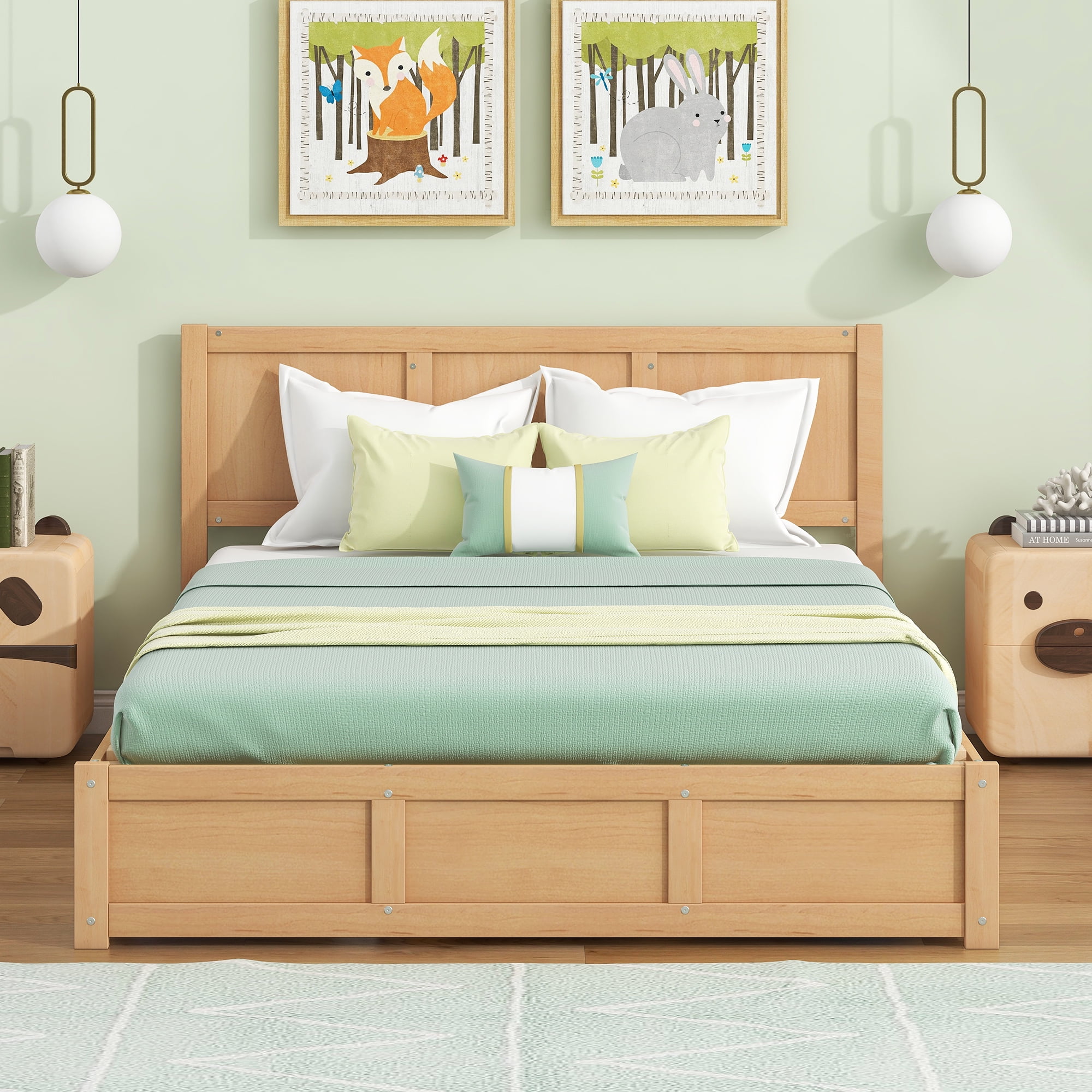 Euroco Queen Size Lift up, Wood Platform Bed Frame with Drawers, Hydraulic Storage System for Adults, Wood Color