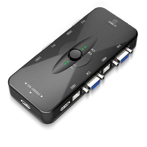 4 Port KVM Switch 4 Computer 1 Monitor, USB 2.0 VGA Splitter Switcher Box Shared Monitor Keyboard Mouse Printer Scanner for Windows, Linux, Mac OS,1920 x 1080 VGA Resolution