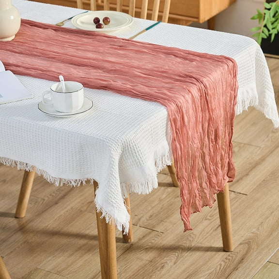 Knubmt Cheesecloth Table Runner Long Sheer Fabric Table Runner for Wedding Birthday Party Decorations, 35x118 inch