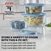 Pyrex Simply Store Tinted 6-Piece Round Glass Storage Set with 2c/4c/7c and Airtight Lids, Blue