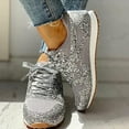 thumbnail image 5 of Women's Casual Lace Up Sneakers Breathable Crystal Sparkling Sneakers Comfortable Sparkling Rhinestone Flat Heels, 5 of 7