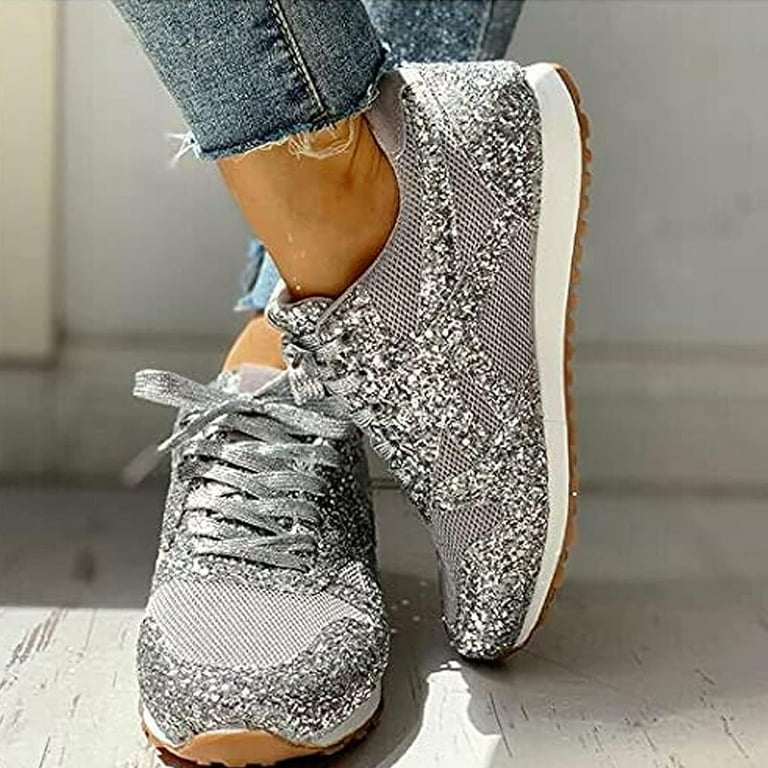 Ladies' Sparkly Sneakers, Daily Casual Athletic Shoes, Fashionable
