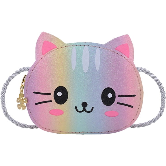 Jiibva Cartoon Cat Design Mini Crossbody Bag, Small PU Leather Coin Purse with Adjustable Strap