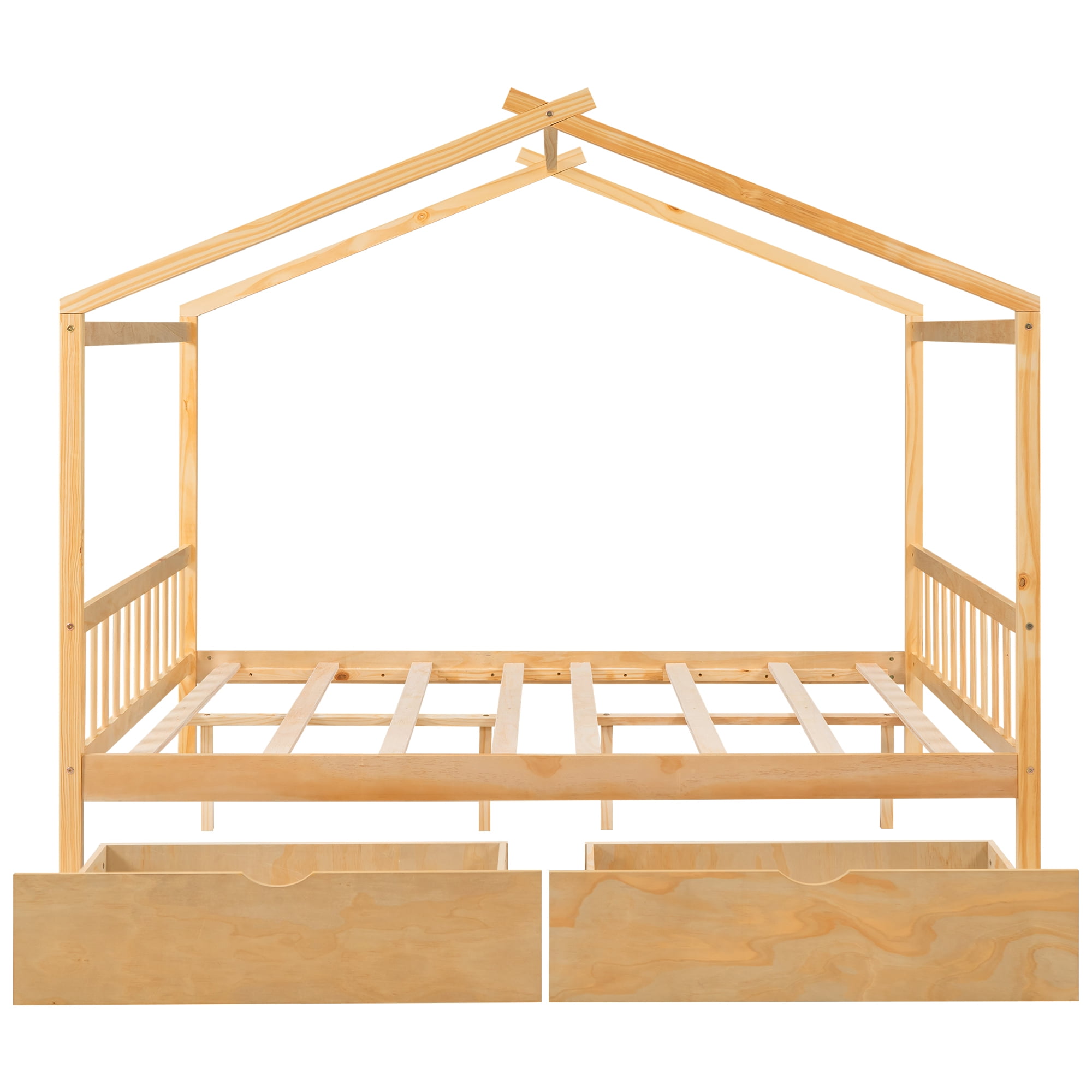 Wooden House Canopy Bed Frames Easy Assembly Wooden Slat Mattress Foundation House Platform Bed With Headboard Footboard Roof Design House Platform Bed For Bedroom