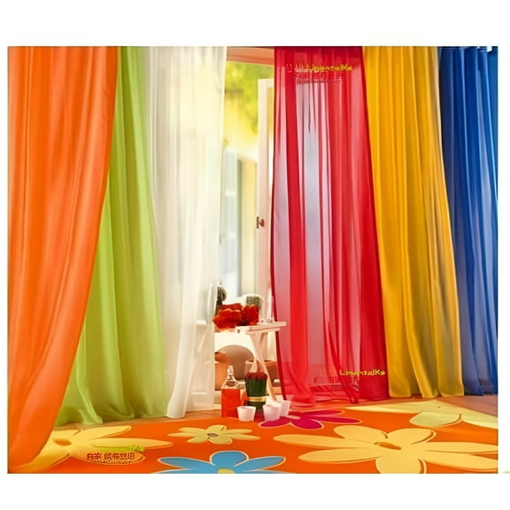6 Piece Rainbow Sheer Window Panel Colorful Backdrop Bright Curtains Set for Playroom, Nurseries, Bedroom & More Lime, Orange, Red, White, Bright Yellow, Navy Drapes- 45 inch Long Panels