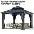thumbnail image 3 of Gartoo 12 Ft x 12 Ft Outdoor Hardtop Gazebo Heavy Duty Pavilion with Aluminum Frame, Galvanized Steel Double Roof Gazebos with Netting and Curtains for Garden, Patio, Lawns, 3 of 8