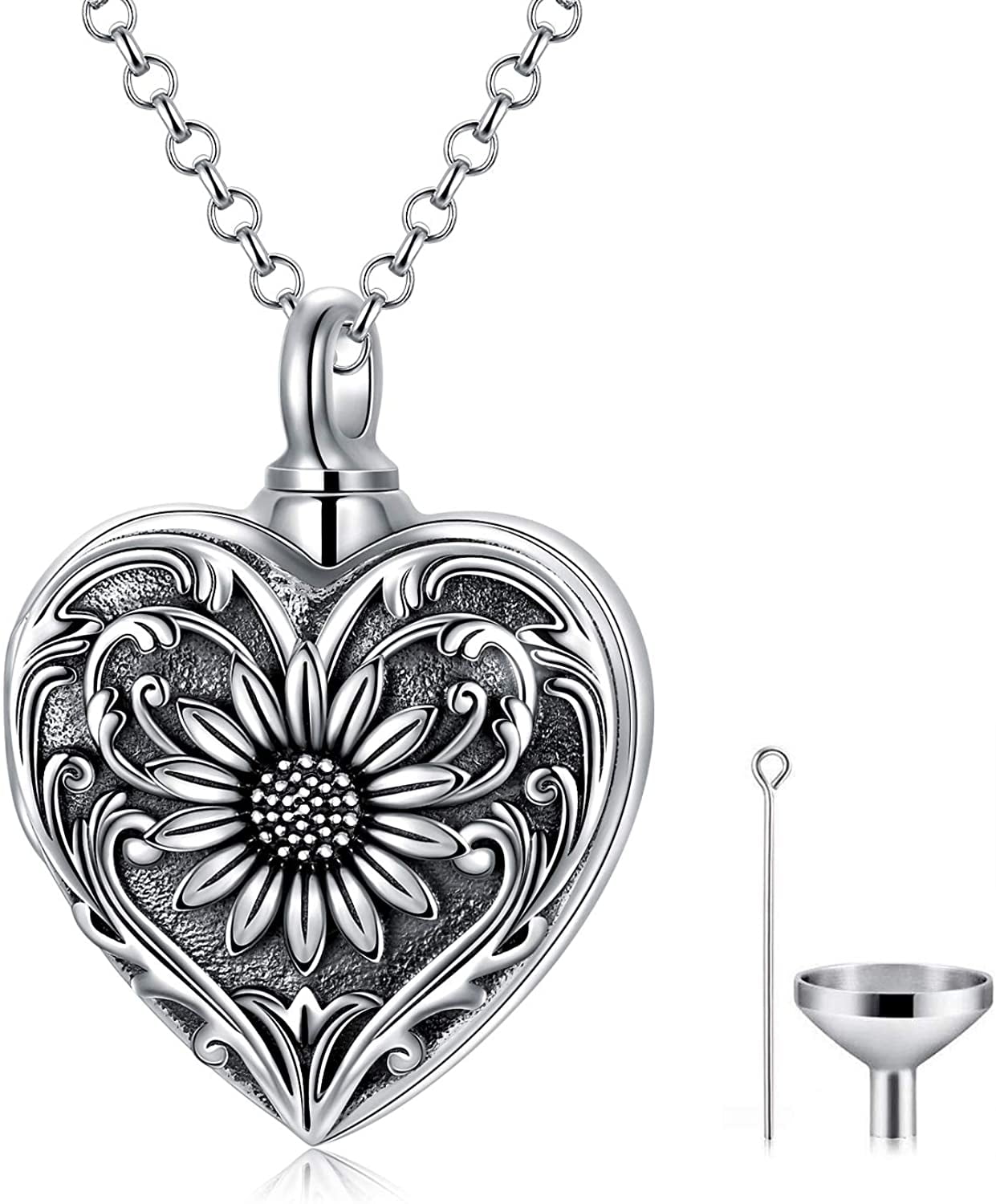Urn Heart Sunflower Cremation Ashes Necklace Memorial Jewellery Keepsake Pendant 