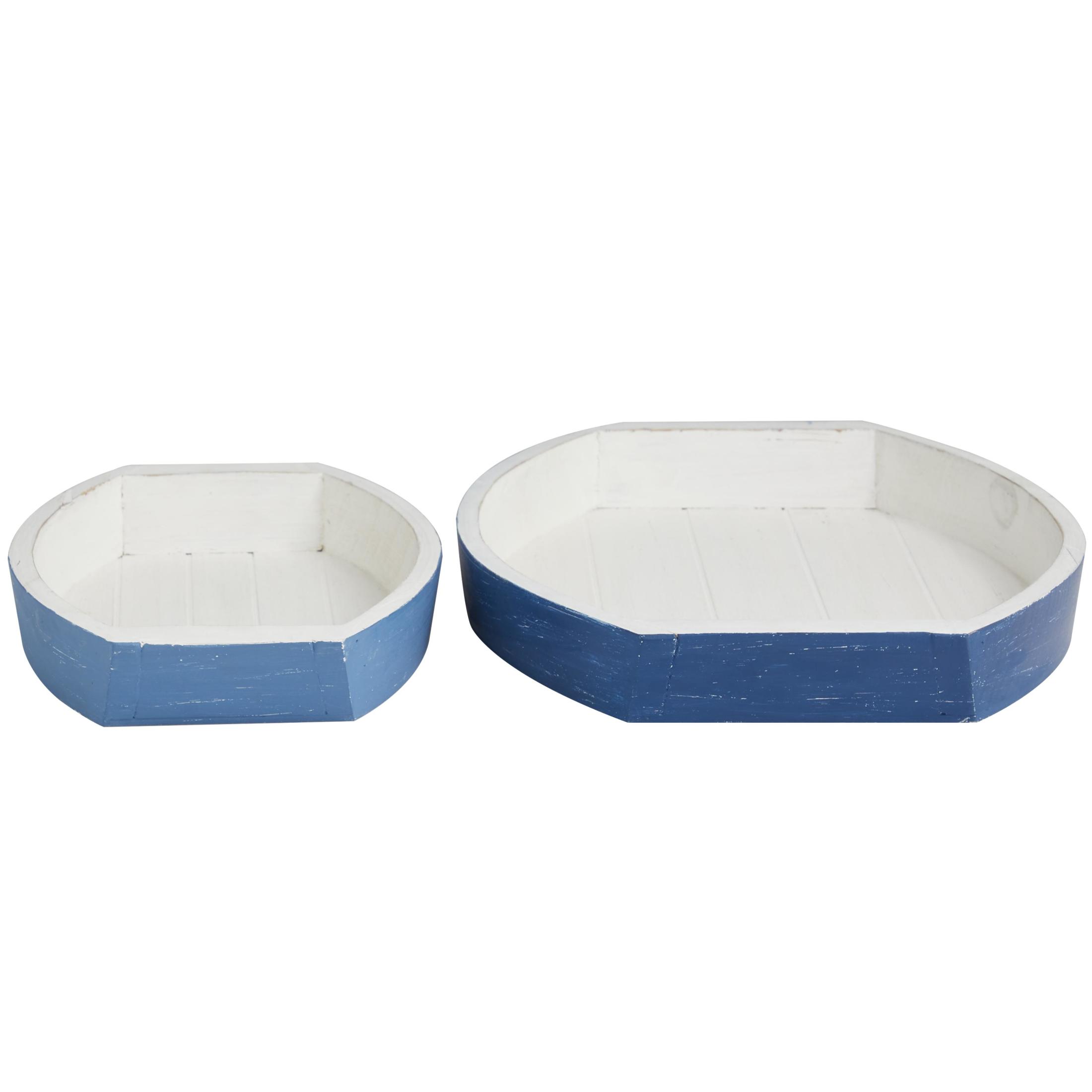DecMode 17", 13"W Blue Wood Handmade Distressed Two Toned Boat Tray, 2-Pieces