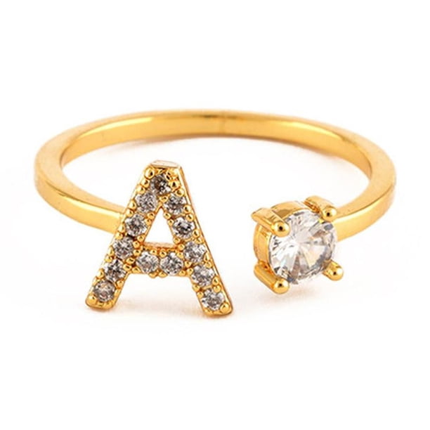 CAIROYAR Anillos de nudillos de circonita cúbica con letras de cristal AZ para mujer, ajustables para fiestas