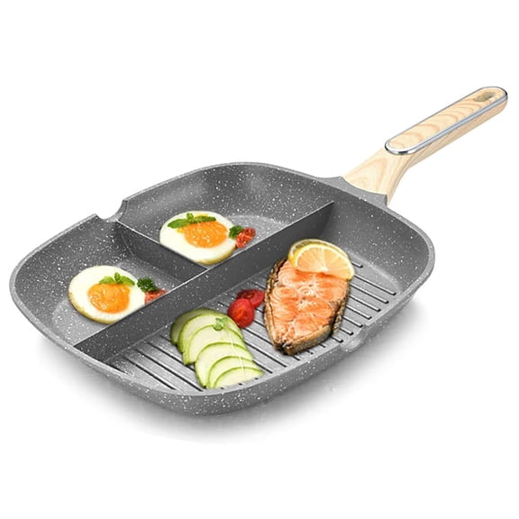 3-in-1 Nonstick Grill Pan 11 Inch, Divided Skillet with Heat Resistant Handle, 3-Section Breakfast Pan for Eggs, Bacon, Pancakes & Burgers