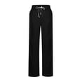 thumbnail image 3 of Solid Wide Leg Sweatpants Women Teen Girls Drawstring High Waist Soft Fleece Loose Fitting Casual Loungewear Straight Trousers with Pockets Black XXL, 3 of 7