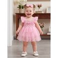 thumbnail image 4 of RUINIXCW Baby Girl First Birthday Cake Mesh Outfit 1st Birthday Summer Clothes One Years Old Pink Romper Dress Strawberry Bow Embroidery Ruffled Sleeve Tulle Tutu Dress Headband, 4 of 9
