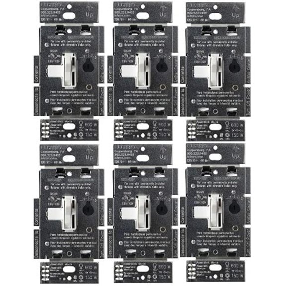 Lutron Toggler LED+ Dimmer Switch for Dimmable LED Halogen and Incandescent Bulbs 150 Watt Single-Pole or 3-Way TGCL-153PH-WH-6 White 6 Pack