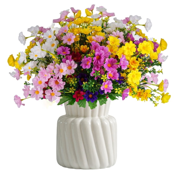 YOLETO 12 Bundles Artificial Flowers, 4 Assorted Colours Daisies, 13 inches UV Resistant Fake Flora for Outdoor and Indoor, Plastic Faux Flower Bouquet for Garden Patio Window Box Porch Home Decor