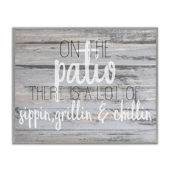 Stupell Industries Farmhouse Patio Country Home Wood Textured Word Design Gray Framed Giclee Art, 14 x 11, by Kim Allen