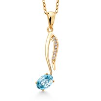 Music Eighth Note Jewelry Pendant Necklace Gift for Women By Keren Hanan | 18K Yellow Gold Plated Silver | Blue Zircon | 0.75 Cttw | Gemstone Birthstone | Oval 6X4MM | with 18 inch Silver Chain