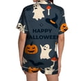 thumbnail image 4 of Blue Family Matching Halloween Pajamas Silk Imitation Short Sleeve Loungewear 2 Pcs Satin Soft Pj Sets Button Down Women's Summer Sleepwear M, 4 of 5