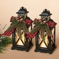 thumbnail image 2 of Gerson Set of 2 Battery Operated Lighted Christmas Metal Holiday Lanterns with Floral Accents and Timer, 2 of 2