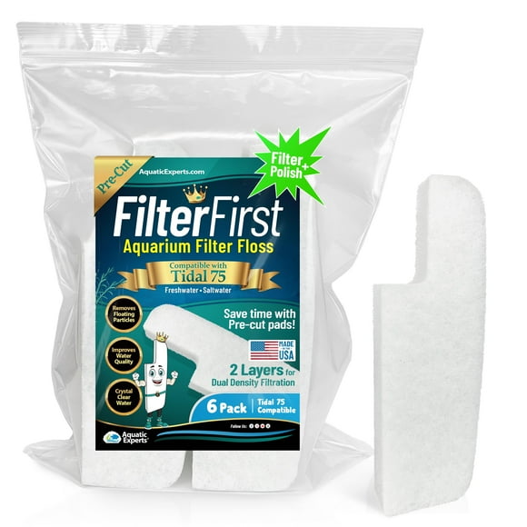 Aquatic Experts Aquarium Filter Floss for Fish Tank Filters - FilterFirst Aquarium Filter Pad - Media for Crystal Clear Water, (6 Pack, Tidal 75 Compatible)