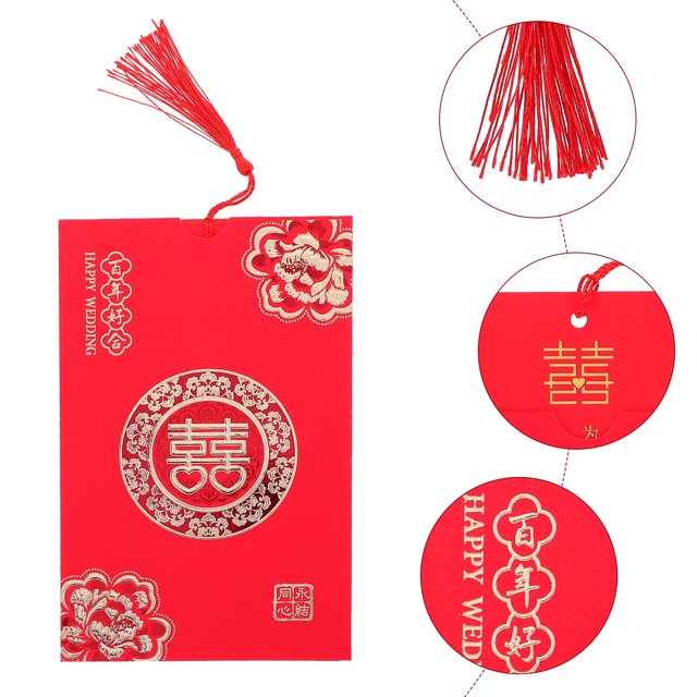 Minkissy 10Ensemble Cartes de Vœux de Mariage Chinoises Rouges et Dorées avec Style Simple pour Couples