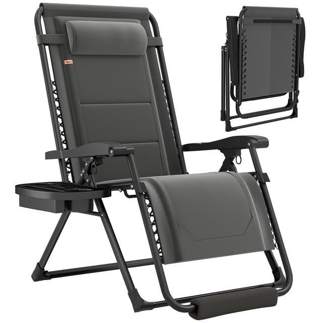 Outsunny Chaise Longue Zéro Gravité, Chaise de Patio Inclinable avec Porte-Gobelet