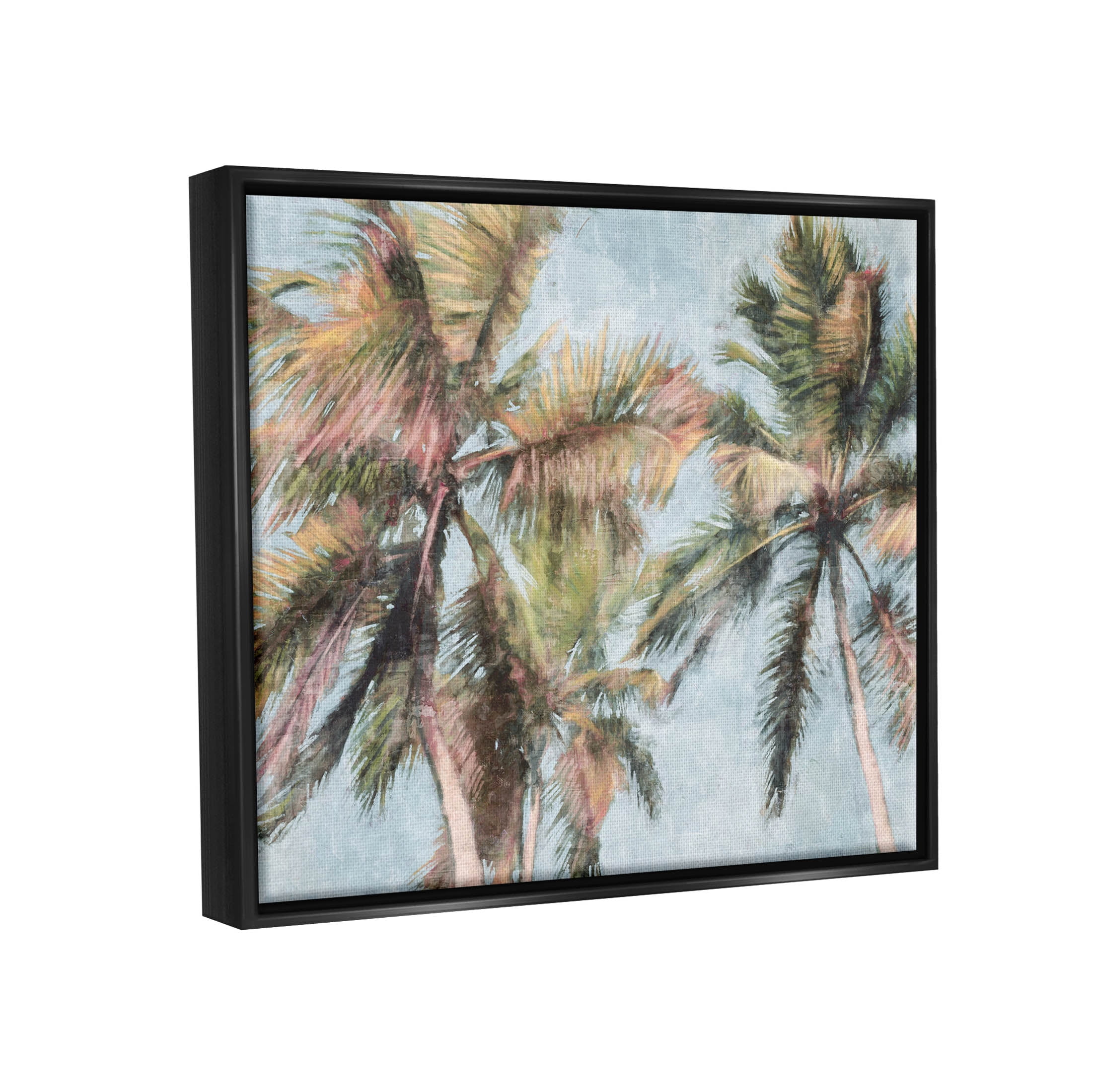 Stupell Industries Tall Looming Breezy Palm Trees Graphic Art Jet Black Floating Framed Canvas Print Wall Art, Design by Nina Blue