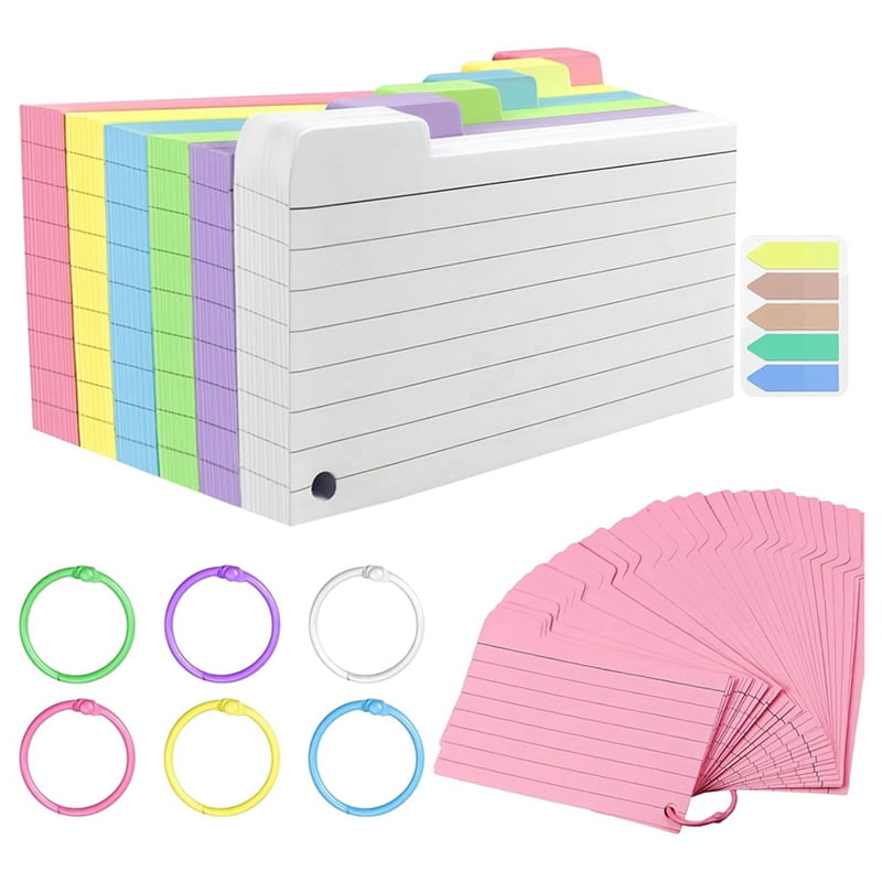 900 Pack Index Cards, 3inch X 5inch Ruled Index Cards with Ring, Colored Lined Flash Cards, Both Sides Note Cards