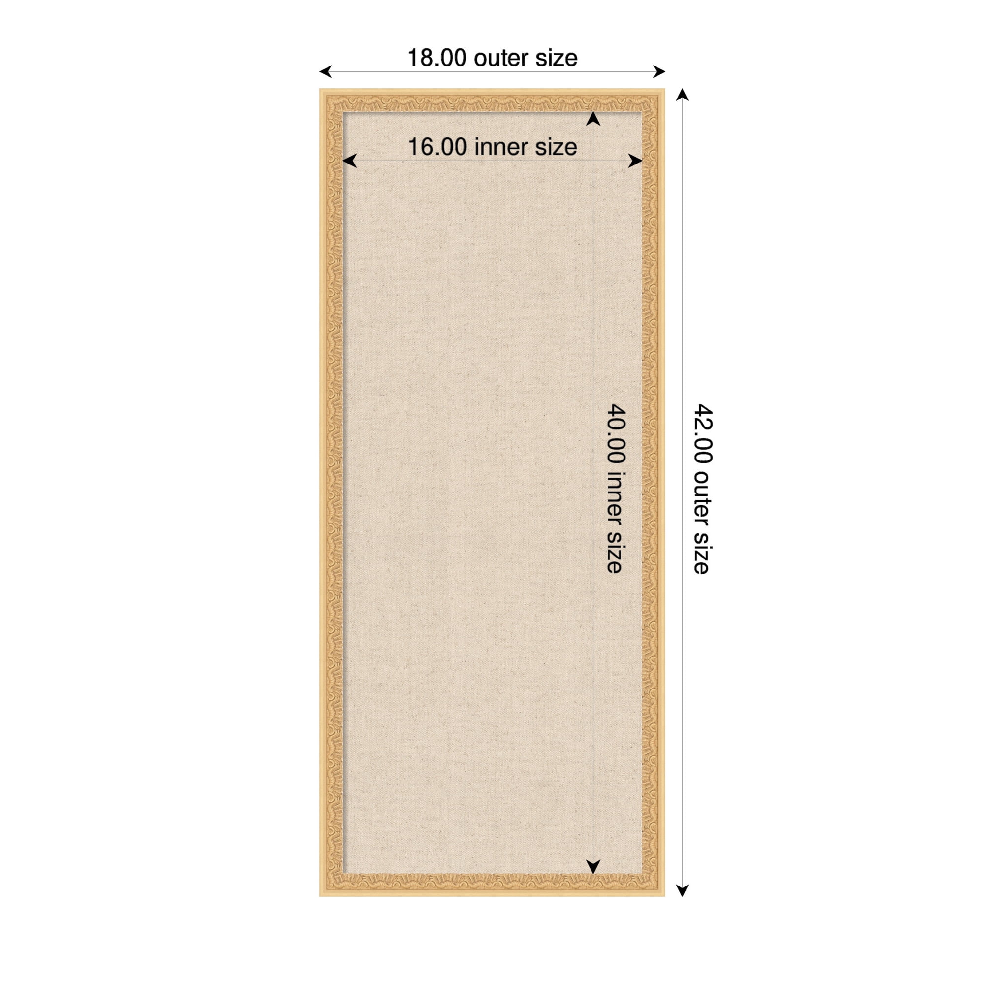 Kate and Laurel Framed Fabric Pinboard 18 x 42, Neutral Weave Printed Linen Decorative Bulletin Board for Use as a Vision Board or Wall Organization, Bethany Gold Frame